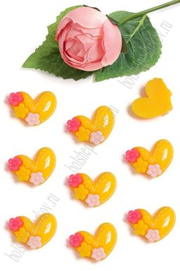 Кабошон "Сердечко с цветочками" (50 шт) SF-5735, желтый