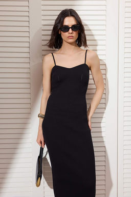 Siyah Midi Bodycone/Vucuda Oturan Triko Elbise TWOSS26EL00183