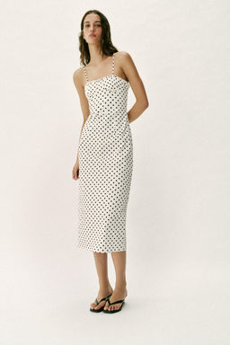 VESTIDO MIDI CORSETERO LUNARES / Blanco / Negro