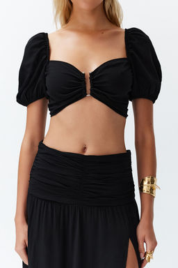 Siyah Dokuma Aksesuarl? Y?rtmacl? Bluz Etek Plaj Tak?m TBESS24AU00036 - Trendyolmilla фото 5