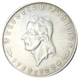 5 рейхсмарок 1934 года F Германия 175 лет со дня рождения Фридриха Шиллера