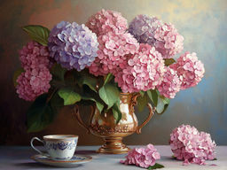 Вышивка крестиком 40х50см, Розовые гортензии