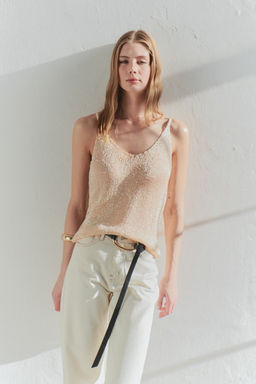 Limited Edition Alt?n Crop Payetli Metalik Iplikli Bluz TWOSS25BZ00321