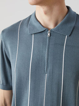 Polo Yaka K?sa Kollu ?izgili Erkek Triko Kazak