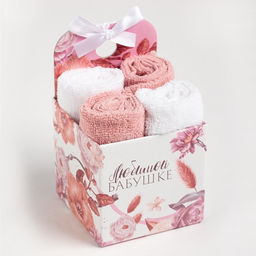 Салфетки махровые декоративные Этель. Бабушке, 4 ш., 30?30 см, хлопок 100%, розовые/белые