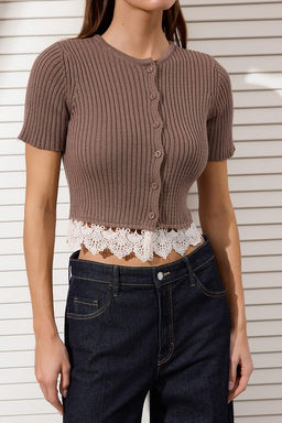 Vizon Dantel Detayl? Fitilli Triko Bluz TWOSS26BZ00177 - Trendyolmilla фото 3