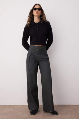 Antrasit Ufak Kemer Tokal? Wide Leg/Genis Paca Pantolon TWOAW26PL00011