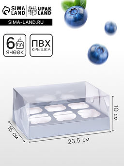 Цена за 2 шт. Коробка для 6 капкейков 23.5×16×10 см, серебро