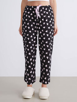 Beli Lastikli Bask?l? Kad?n Kapri Pijama Alt?