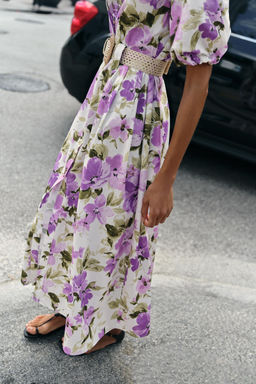 FLORAL PRINT BELTED MIDI DRESS - Zara фото 4