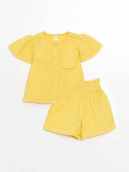 Bisiklet Yaka Kolsuz K?z Bebek Bluz ve ?ort 2li Tak?m