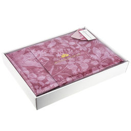 Постельное белье, комплект Евро Макси "Есения"/"Нежный цикламеновый" 6 предметов: пододеяльник 215х240см, евро-простыня 220х240см, 2 наволочки 70х70см, 2 наволочки 50х70см - "французский кант", сатин 108г/м2, хлопок 100%, подарочная коробка 50х36,5х7