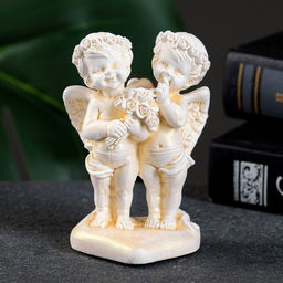 Фигурка гипс Ангелочки с букетом роз на сердце, позолота, 8.5?5.5?4 см