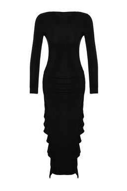 TRENDYOLMILLA Siyah Etegi Volanl? Kay?k Kaya Maxi Esnek Orme Elbise TWOAW24EL00616 фото 15