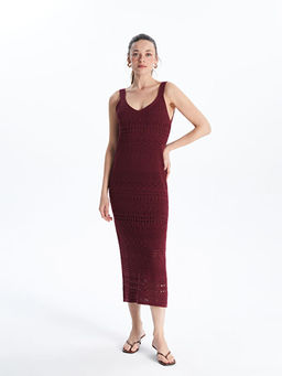 V Yaka Ajurlu Kad?n Triko Elbise