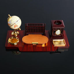 Набор настольный, органайзер 6 в 1, с визитницей и часами, вишня