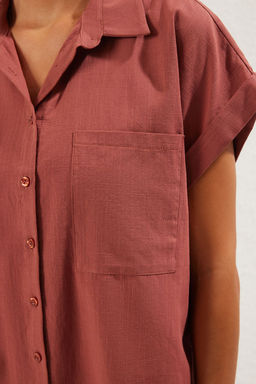 TRENDYOLMILLA Ekru Dokuma Flaml? Pamuk Plaj Gomlegi TBESS25GO00014  фото 9