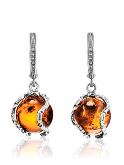 Яркие серьги из натурального янтаря золотистого оттенка Эдем