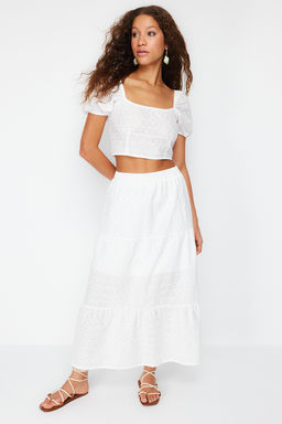 Ekru Brode Kumas Klos Maxi Boy Dokuma Etek TWOSS24ET00069 - Trendyolmilla фото 4