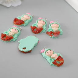 Цена за 6 шт. Подвеска для творчества пластик «Русалочка с голубыми волосами», 3.4×2.1×0.6 см