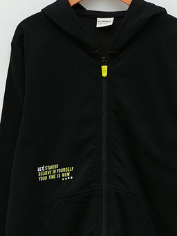 Kap??onlu Bask?l? Uzun Kollu Erkek ?ocuk Fermuarl? Sweatshirt - Waikiki фото 3