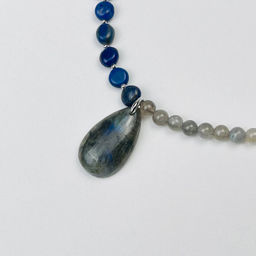 Колье из Содалита,Жемчуга и Лазурта 39 см +