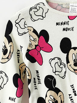 Bisiklet Yaka Uzun Kollu Minnie Mouse Bask?l? K?z Bebek Ti??rt - Waikiki фото 2