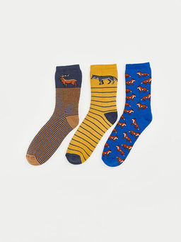 Bask?l? Erkek ?ocuk Havlu Soket ?orap 3l?