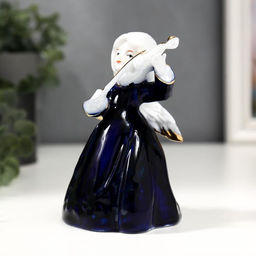 Фигурка керамика под фарфор Ангелочек со скрипкой, кобальт, 12.5?10?8 см