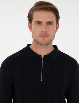 Lacivert Slim Fit Fermuarl_ Polo Yaka Triko Kazak - Pierre cardin фото 2