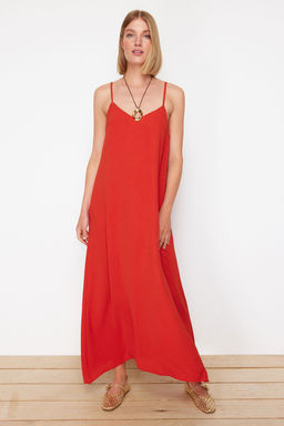 TRENDYOLMILLA Indigo Duz Kesim V Yaka Maxi Dokuma Elbise TWOSS24EL00995 фото 16