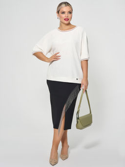 Юбка с разрезом и бахромой