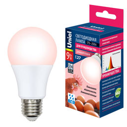 LED-A60-9W/SCEP/E27/FR/DIM IP65 PLO65WH Лампа светодиодная диммируемая для птиц. Спектр для яйценоскости. TM Uniel.