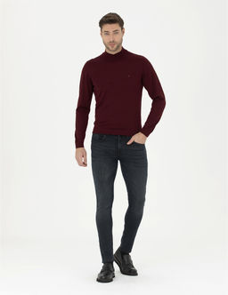 K_rm_z_ Slim Fit Yar_m Bal_k__ Yaka Y_n Kar___ml_ Basic Triko Kazak