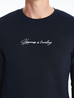 Bisiklet Yaka Uzun Kollu Bask?l? Erkek Sweatshirt