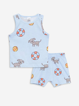 Bisiklet Yaka Bask?l? Erkek Bebek Pijama Tak?m?