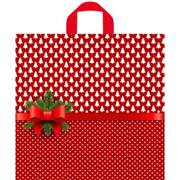 Цена за 50 шт. Новый год. Пакет "Елочки", полиэтиленовый с петлевой ручкой, 42 х 44 см.