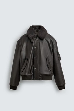 LEATHER EFFECT JACKET WITH DETACHABLE COLLAR - Zara фото 15