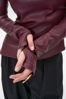 Кожаный топ с рукавами Рикси (бордовый)