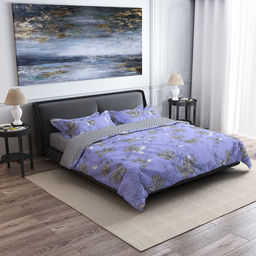 Постельное белье, комплект 2-х спальный Цветы сакуры лавандовый/серый, 4 предмета: пододеяльник на пуговицах 175х215см, евро-простыня 220х240см, 2 наволочки 70х70см с клапаном-запахом, бязь Комфорт 121г/м2, хлопок 100%, упаковка классическая ПВ