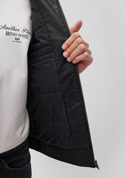 Siyah Suni Deri Ceket - Mavi фото 6