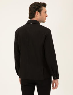 Siyah Slim Fit Keten Kar___ml_ Ceket G_mlek