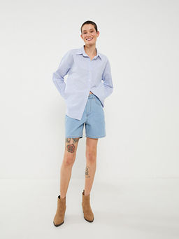 Y?ksek Bel Bermuda Fit Kad?n Jean ?ort