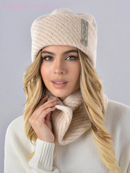 Мохер мульти отворот полоска термо Комплект флис (шапка+снуд) (56-58)