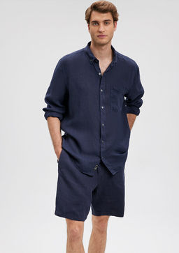 Lacivert Keten Gomlek