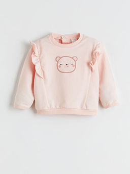 Bask?l? K?z Bebek Sweatshirt ve Pantolon 2li