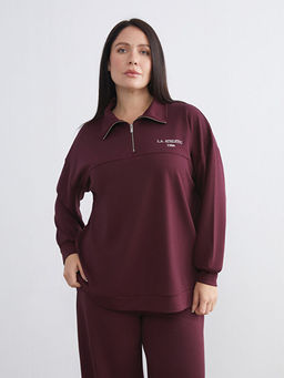 Dik Yaka Nak??l? Oversize Kad?n Sweatshirt Tunik