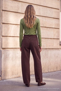 Wardrobe Essentials Kahverengi %100 Pamuk Diki_ Detayl_ Normal Bel Baggy Jeans TWOAW27JE00018 - Trendyolmilla фото 3