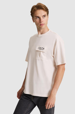 Erkek Krem Comfort Fit Bisiklet Yaka Ti__rt