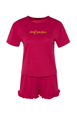 Trendyolmilla Fusya %100 Pamuklu Nak?sl? F?rf?r Detayl? Sortlu Orme Pijama Tak?m? THMSS20PT0165  фото 15